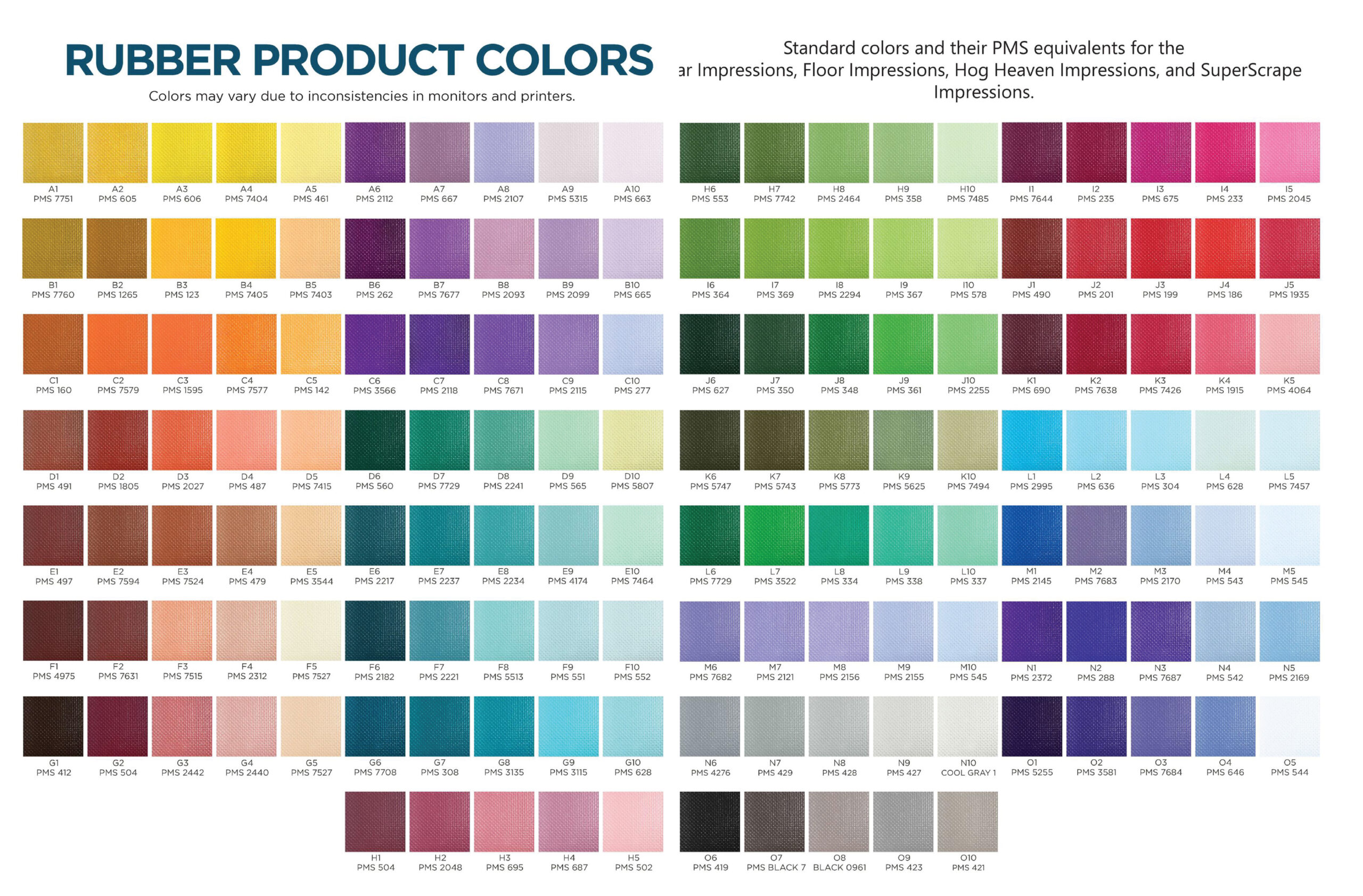 rubber based mat color selection